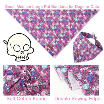 UP URARA PUP Soft Halloween Pumpkin Pet Bandana, Cute Ghost & Bat Design for Dogs & Cats