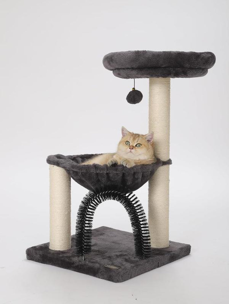 Fluffydream 27.5 INCHES Tower for Indoor Cats, Multi-Level Cat Tree with Scratching Posts Plush Basket & Perch for Play Rest, Cat Activity Tree with Dangling Ball for Kittens/Small Cats