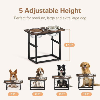 Elevated Puppy Bowls for Large Dogs, 2 Thick Stainless Bowls 2.2L, Adjustable to 17.3 Inches, Features Raised Design for Extra Comfort