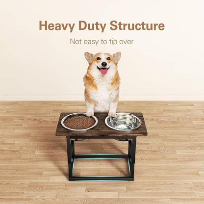 Elevated Puppy Bowls for Large Dogs, 2 Thick Stainless Bowls 2.2L, Adjustable to 17.3 Inches, Features Raised Design for Extra Comfort