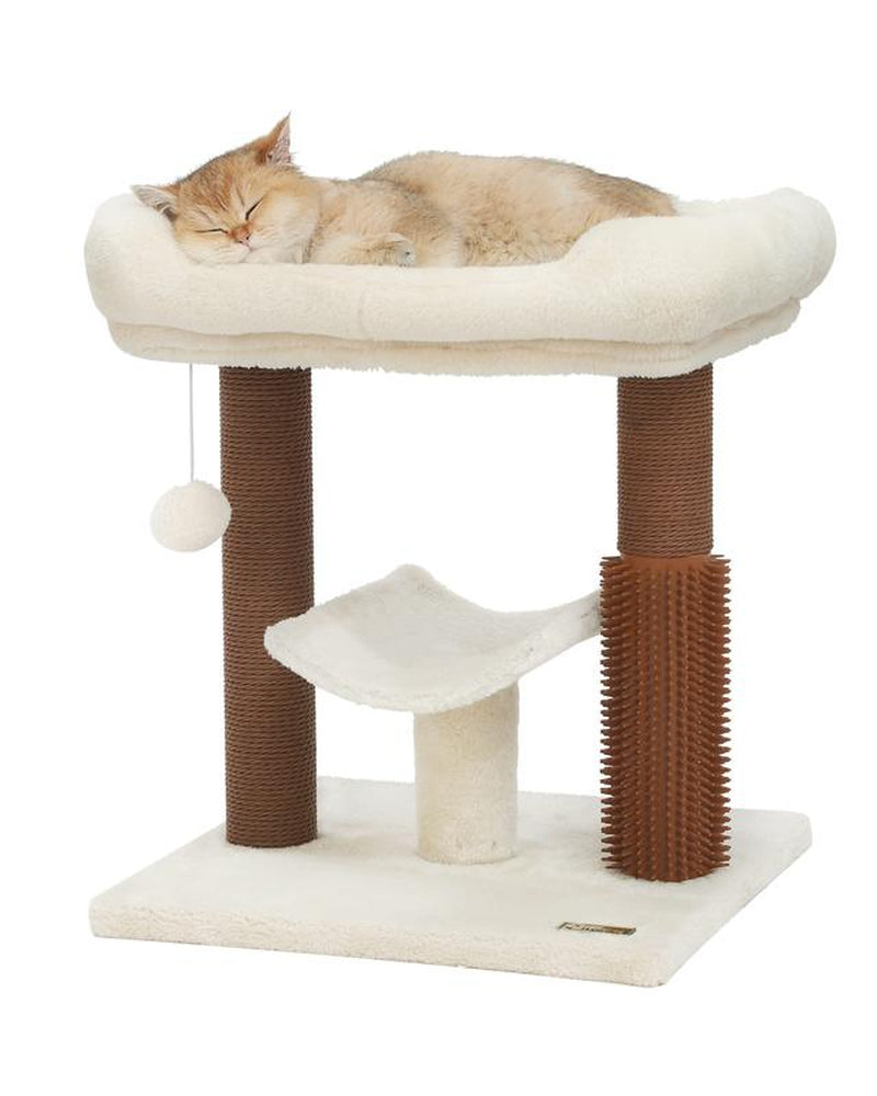 Fluffydream 27.5 INCHES Tower for Indoor Cats, Multi-Level Cat Tree with Scratching Posts Plush Basket & Perch for Play Rest, Cat Activity Tree with Dangling Ball for Kittens/Small Cats