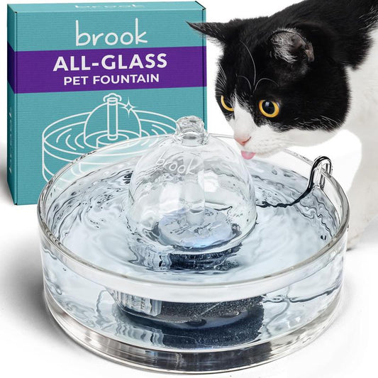Brook Glass Pet Fountain (90Oz/2.7L) – Cat Water Fountain & Small Dog Drinking Fountain – Automatic Water Dispenser Cat Fountain