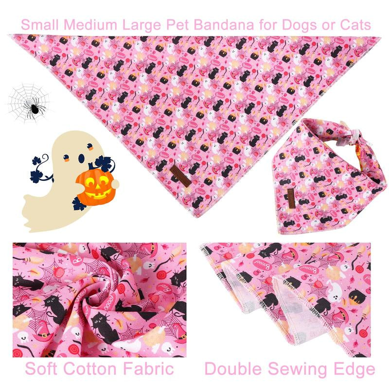 UP URARA PUP Soft Halloween Pumpkin Pet Bandana, Cute Ghost & Bat Design for Dogs & Cats
