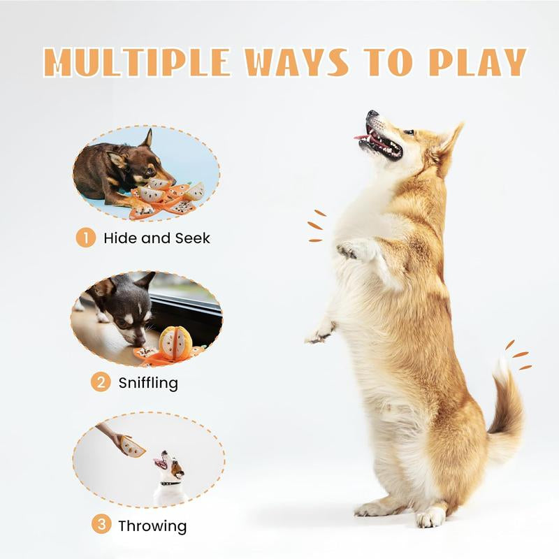 Nocciola 5-In-1 Orange Dog Enrichment Toys, 4 Orange Slices with a Peel Snuffle Mat for Treats Hunting Fun, Squeaky Hide and Seek Puzzle Dog Toy for Medium Dogs
