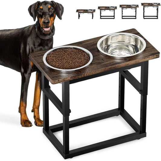 Elevated Puppy Bowls for Large Dogs, 2 Thick Stainless Bowls 2.2L, Adjustable to 17.3 Inches, Features Raised Design for Extra Comfort