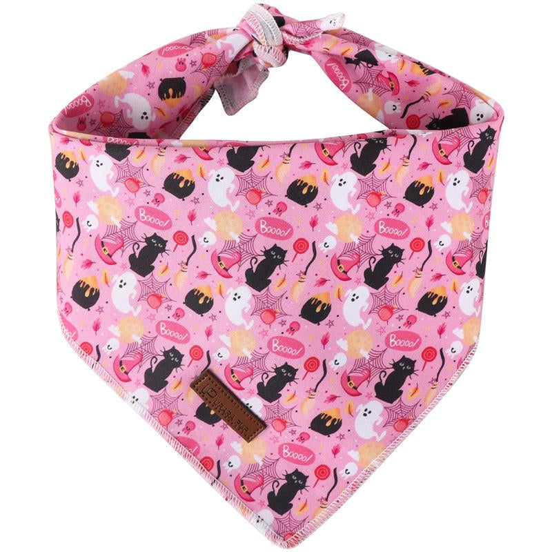 UP URARA PUP Soft Halloween Pumpkin Pet Bandana, Cute Ghost & Bat Design for Dogs & Cats