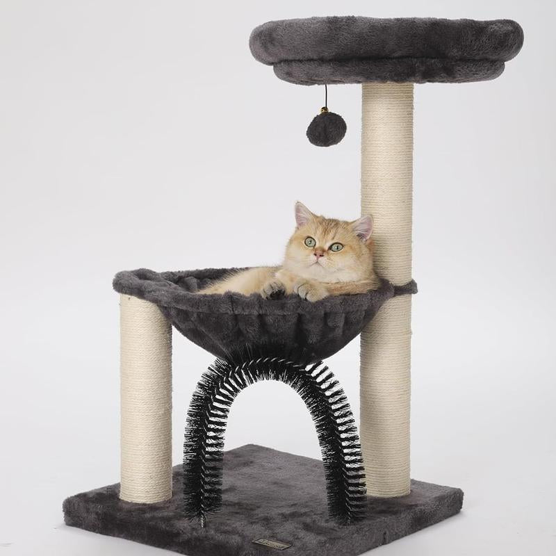 Fluffydream 27.5 INCHES Tower for Indoor Cats, Multi-Level Cat Tree with Scratching Posts Plush Basket & Perch for Play Rest, Cat Activity Tree with Dangling Ball for Kittens/Small Cats