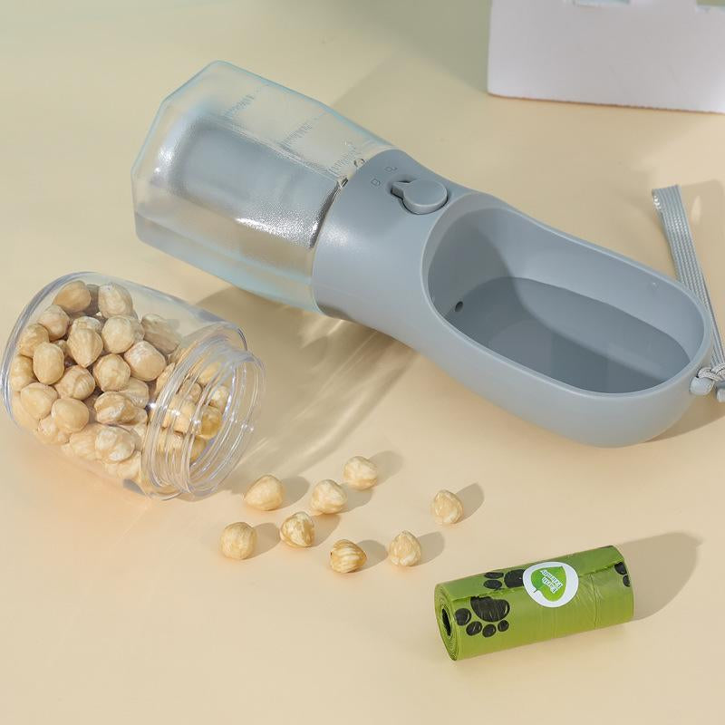 Portable 3-In-1 Dog Water Bottle, Food Cup & Poop Bag Holder – Pet Travel Must-Have!