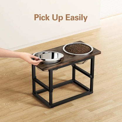 Elevated Puppy Bowls for Large Dogs, 2 Thick Stainless Bowls 2.2L, Adjustable to 17.3 Inches, Features Raised Design for Extra Comfort