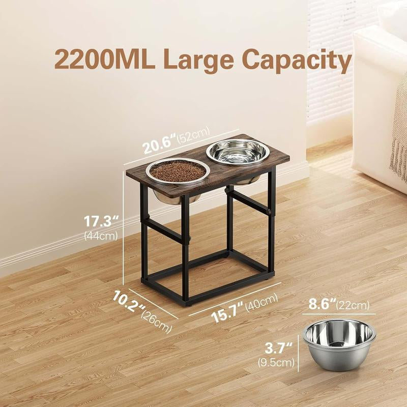 Elevated Puppy Bowls for Large Dogs, 2 Thick Stainless Bowls 2.2L, Adjustable to 17.3 Inches, Features Raised Design for Extra Comfort