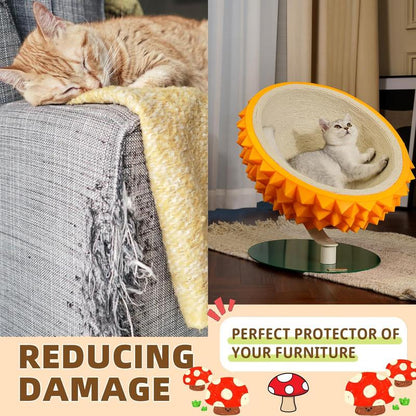 Durian Shape Cat Scratching Bed - Cute and Sturdy 3-In-1 Cat House - Comfortable Sisal Rope Scratching Board for Claw Care and Resting