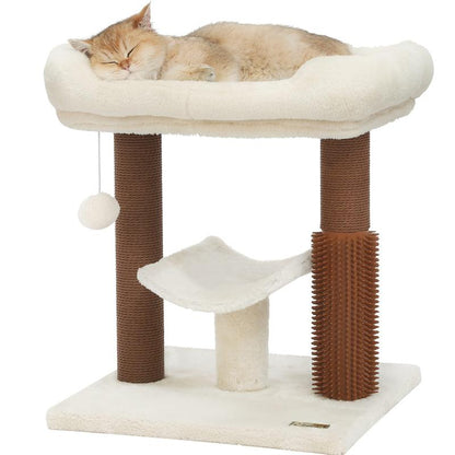 Fluffydream 27.5 INCHES Tower for Indoor Cats, Multi-Level Cat Tree with Scratching Posts Plush Basket & Perch for Play Rest, Cat Activity Tree with Dangling Ball for Kittens/Small Cats