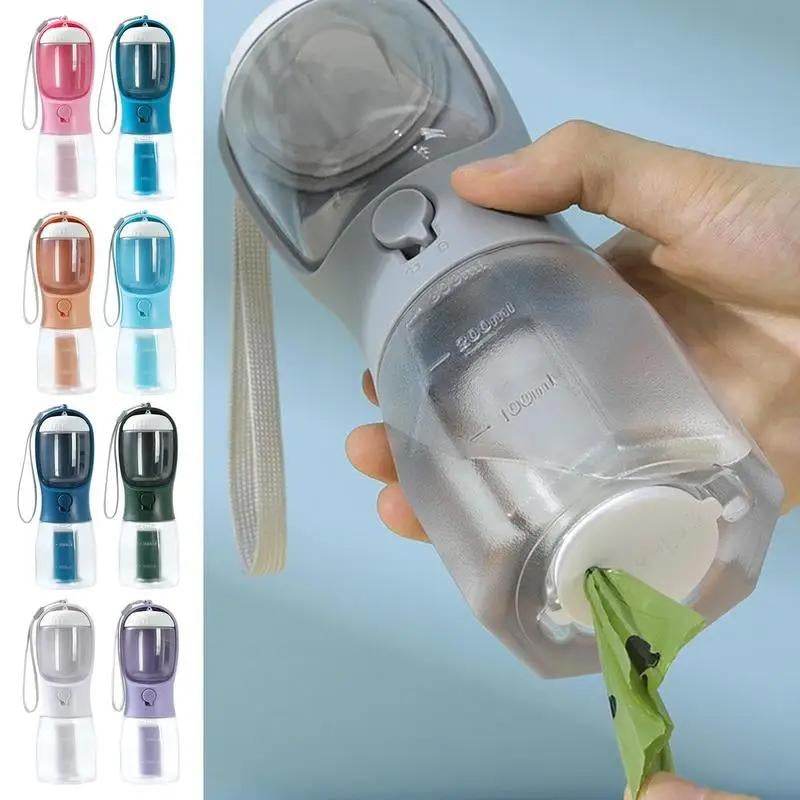 Portable 3-In-1 Dog Water Bottle, Food Cup & Poop Bag Holder – Pet Travel Must-Have!