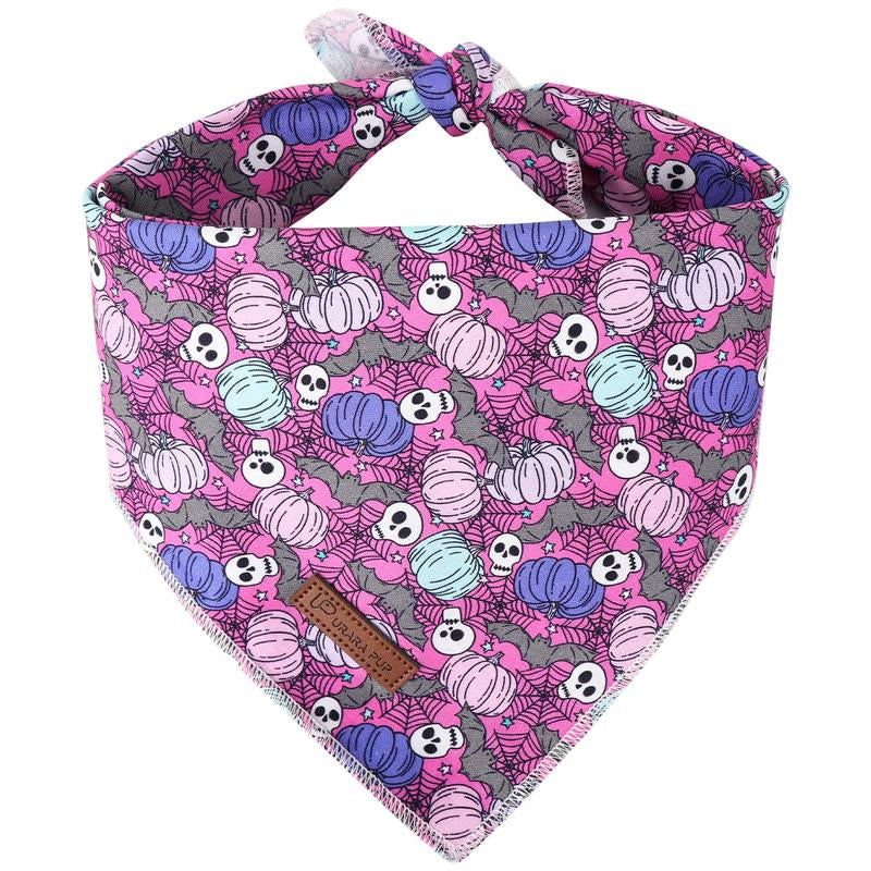 UP URARA PUP Soft Halloween Pumpkin Pet Bandana, Cute Ghost & Bat Design for Dogs & Cats