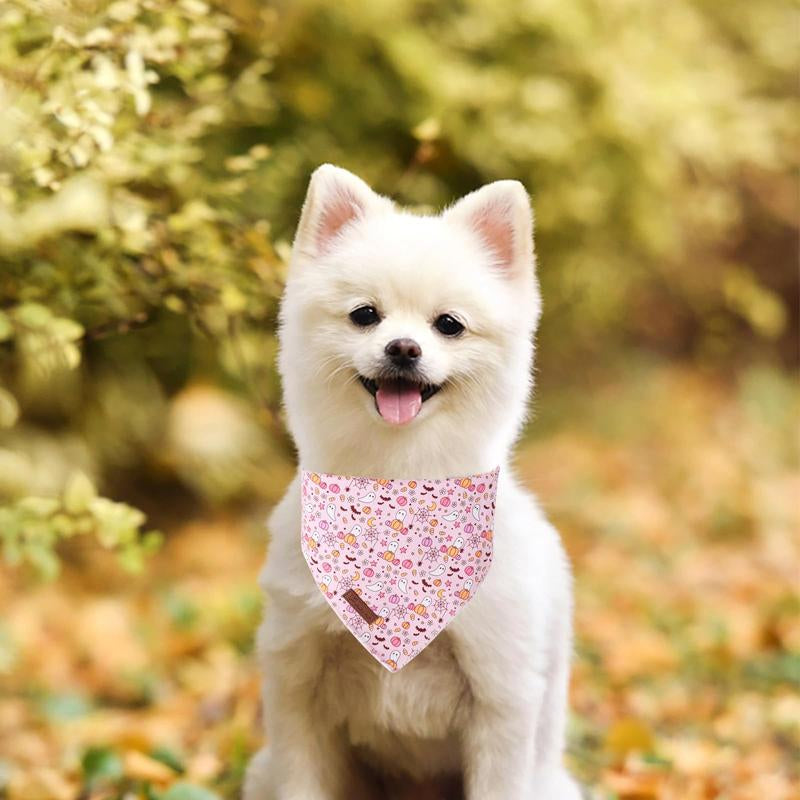UP URARA PUP Soft Halloween Pumpkin Pet Bandana, Cute Ghost & Bat Design for Dogs & Cats