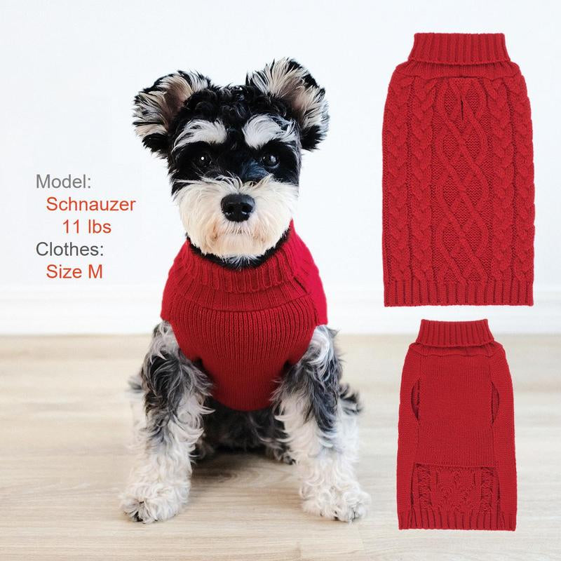 Winter Warm Pet Cloth, Cable Knit Dog Sweater, Classic Pattern Turtleneck Pet Sweater, Soft Comfortable Pet Clothing for Small Puppy, Dog & Cat Clothing Supplies