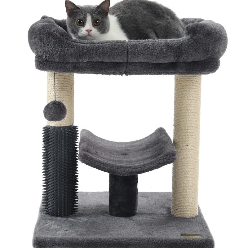 Fluffydream 27.5 INCHES Tower for Indoor Cats, Multi-Level Cat Tree with Scratching Posts Plush Basket & Perch for Play Rest, Cat Activity Tree with Dangling Ball for Kittens/Small Cats