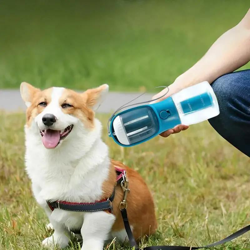 Portable 3-In-1 Dog Water Bottle, Food Cup & Poop Bag Holder – Pet Travel Must-Have!