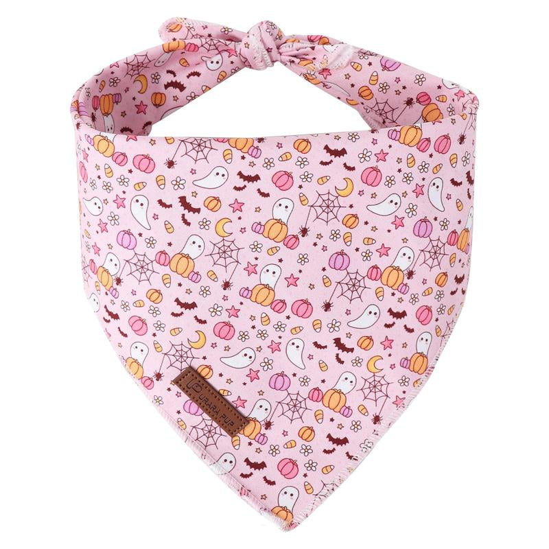 UP URARA PUP Soft Halloween Pumpkin Pet Bandana, Cute Ghost & Bat Design for Dogs & Cats