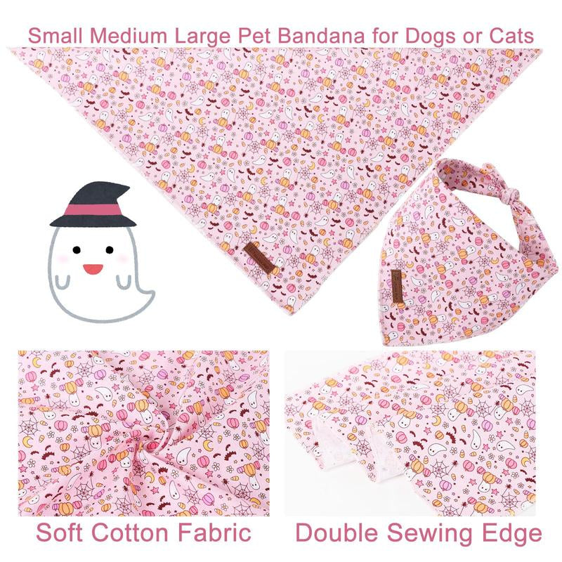 UP URARA PUP Soft Halloween Pumpkin Pet Bandana, Cute Ghost & Bat Design for Dogs & Cats