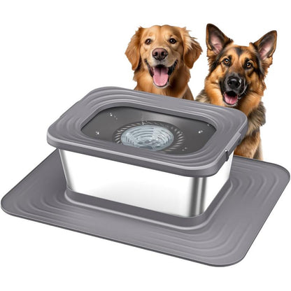 10L Stainless Steel Dog Water Bowl, No Spill Anti-Splash Dog Bowls with XXL Silicone Mat, Spill-Proof Slow Feeder for Messy Drinkers, Heavy Duty Pet Bowls for Indoor/Outdoor Use