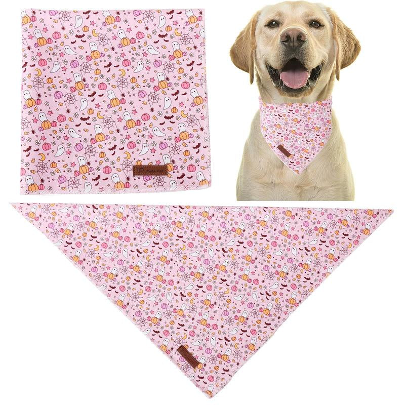 UP URARA PUP Soft Halloween Pumpkin Pet Bandana, Cute Ghost & Bat Design for Dogs & Cats