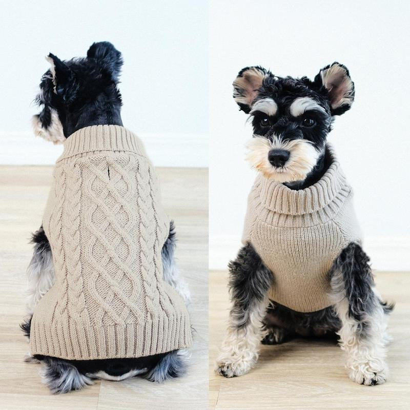 Winter Warm Pet Cloth, Cable Knit Dog Sweater, Classic Pattern Turtleneck Pet Sweater, Soft Comfortable Pet Clothing for Small Puppy, Dog & Cat Clothing Supplies